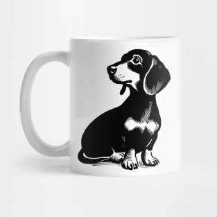 Stick figure dash hound dog in black ink Mug